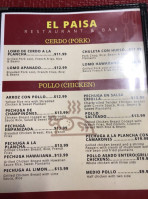 El Paisa Colombian menu