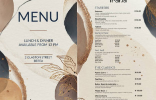 Irana Indian menu