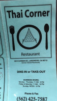 Thai Corner Restaurant menu