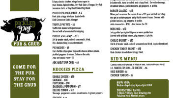 The Pickled Pig Pub menu