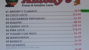 Antony's Frutas Y Antojitos menu