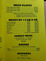 Shorty's Texas -b-q menu