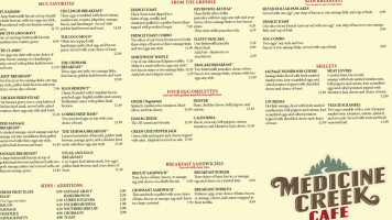 Medicine Creek Cafe menu