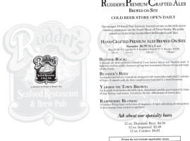 Rudder's Seafood Brewery menu