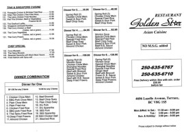 Golden Star menu