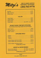 Mitzi's Chicken Finger menu