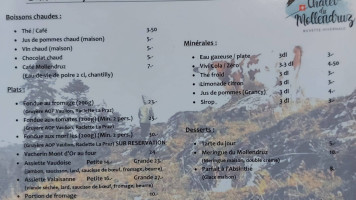 Chalet Du Mollendruz menu