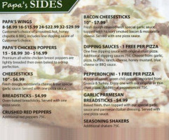 Papa Johns Pizza menu