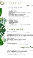 El Paraíso menu