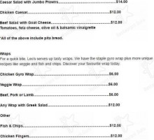 Leo's Tapas & Grill Greek Cuisine menu