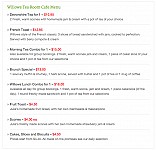 The Willows Tearoom menu