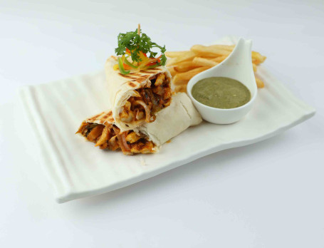 Paneer Tikka Wrap With Onion Tomato Green Pimento Mint Chutney