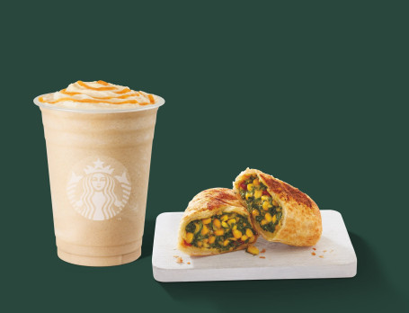 Frappuccino Înalt De Caramel Cu Buzunar Cremos De Porumb Cu Spanac