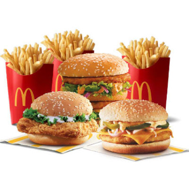 Burger De Pui Mcspicy Burger De Pui La Grătar Cu Brânză Mcchicken De Pui Maharaja Mac 3 Cartofi Prăjiți (L)