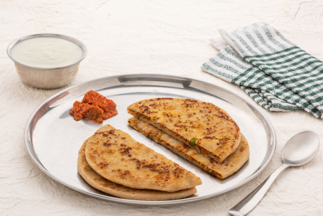 Mixed Veg Paratha (2 Pcs) With Curd And Pickle