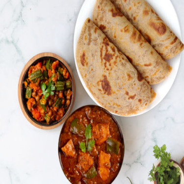 Pui Kadhai, Bhindi, Paratha Thali