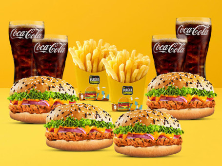 Combo For 4 4 Tandoori Grilled Chicken Burgers 2 Salted Fries 4 Coke