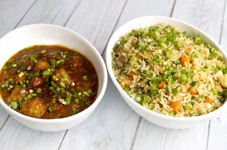 Veg Fried Rice With Veg Manchurian [Serves 2]