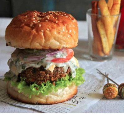 Veg American Burger With Fries