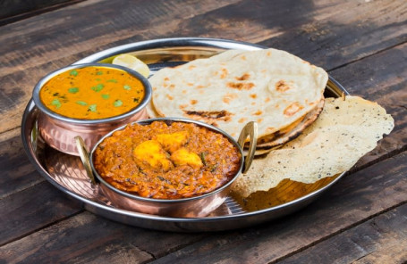 Shahi Paneer And Sev Tamatar With Butter Roti [5] With Salad.