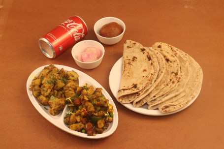 Mix Veg With Refind Fresh Oil Aloo Masala 5 Tawa Roti Onion Salad Sweet Cold Drink Can