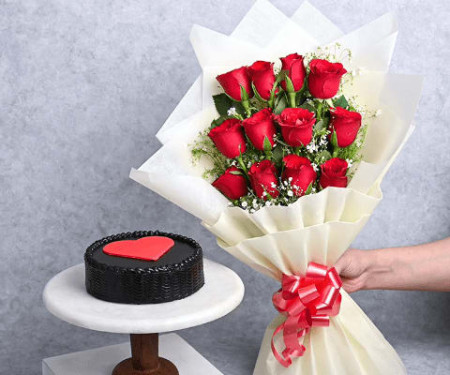 Red Heart Rose Cake Combo