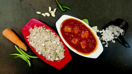 Fried Rice With Paneer Manchurian Gravy (Get Free Ice Lemon Tea)