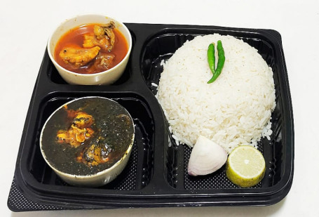 Plain Rice With Chicken With Til And Chicken With Bamboo Shoot