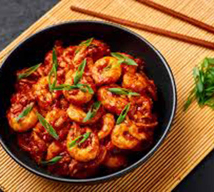 Wok Fried Prawns Tossed In Schezwan Sauce