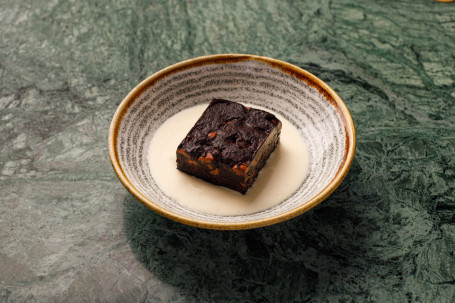 Triple Chocolate Brownie With Cardamom Custard (V