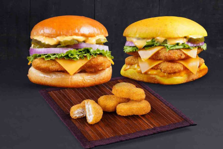 Combo Of Mexican Cheese Chicken Burger And Double Decker Chicken Burger With Free Nuggets