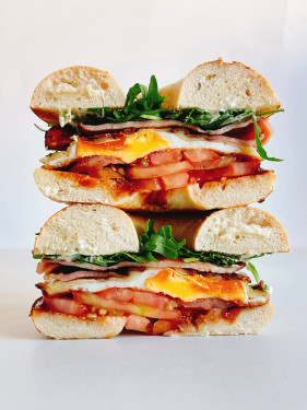 Bacon, Fried Egg, Cheddar, Dill Mayo, Tomato, Smokey Bbq, Rocket