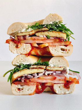 Halloumi, Tomato, Spanish Onion, Dill Mayo, Rocket, Tomato Relish