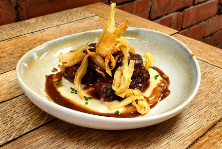 Iberico Pig Cheeks, Parsnip Puree, Parsnip Chips