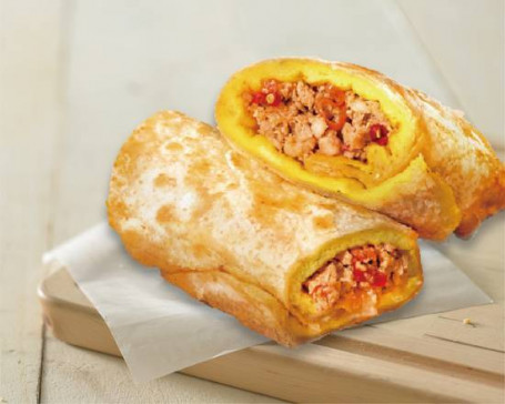 Dǎ Pāo Zhū Dàn Bǐng Egg Pancake Roll With Stir-Fried Basil Pork