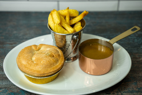 Pukka Chicken Mushroom Pie, Chips And Curry