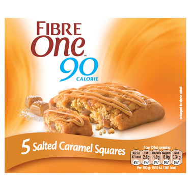 Fibre One 90 Calorii Caramel Sarat Patrate 5 X 24G