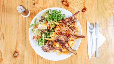 4 Lamb Chops, Chips Salad