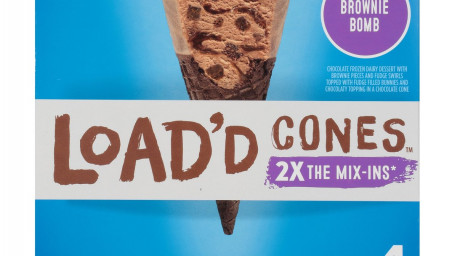 Blue Bunny Load'd Cones Brownie Bomb Load'd Cone, 4Buc