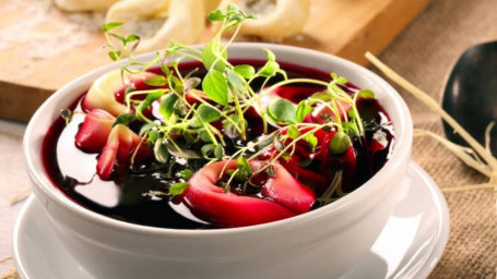 Red Borscht With Meat Dumplings