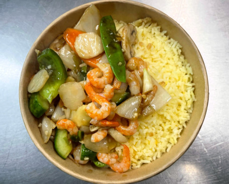 (M7) Prawns (Small) With Mixed Vegetables And Fried Rice Shén Shū Xiā Pèi Chǎo Fàn