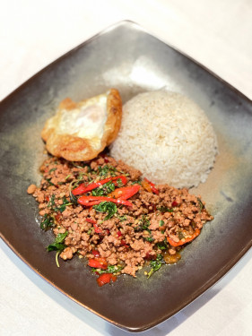 Rice Fried Egg Krapow (Chicken Or Pork) (Medium Hot)