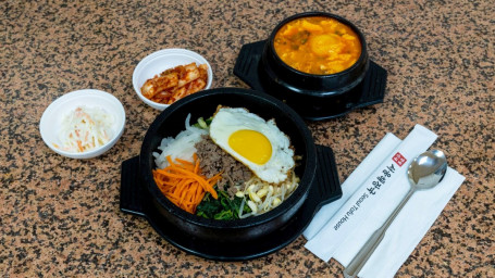 Hot Stone Bibimbap And Tofu Stew