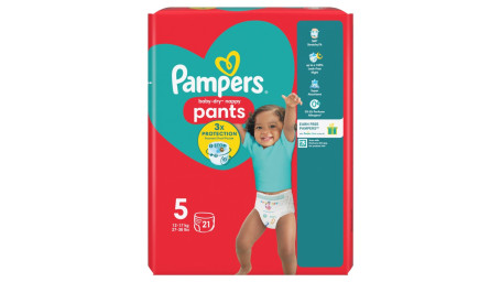 Pampers Baby-Dry Nappy Pants Size 5, 21 Nappies, 12Kg-17Kg, Carry Pack