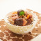 Nán Rǔ Lián Ǒu Xiāng Gū Sù Ròu Hóng Mǐ Fàn Steamed Red Rice With Preserved Red Bean Curd, Lotus Root, Mushroom And Soy Ham