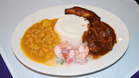 Ecuadorian Flag With Shrimp, Goat Stew Tripe Stew